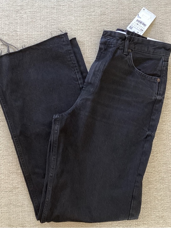Zara Denim - Zara Black Denim High-Rise Wide Leg Full Length Jeans Raw Hem Size 10